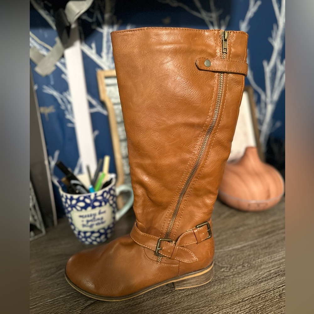 Brown Slouch Zip-up Boots